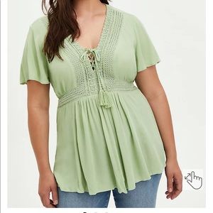 Lace-Up Babydoll, Crinkle Gauze Green Torrid Blouse, Size 0X